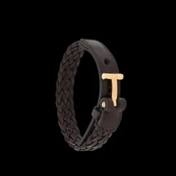 Bracelet TOM FORD cuir tressé marron attache T doré