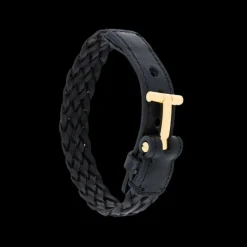 Bracelet TOM FORD cuir tressé noir attache T doré