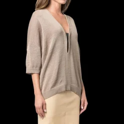 brunello-cucinelli-pull-col-v-manches-34-coton-marron-strass