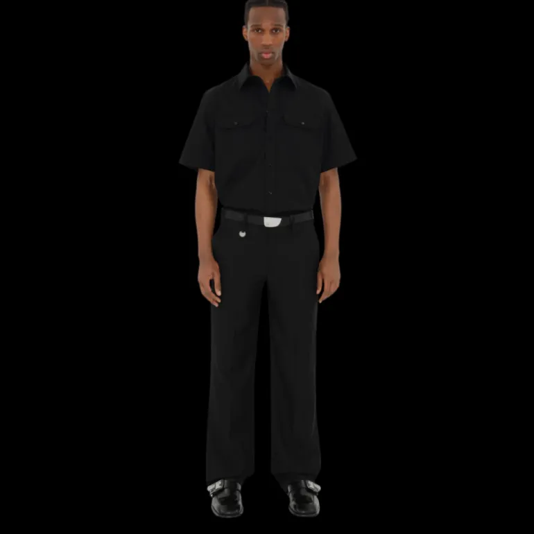 BURBERRY Chemise manche courte coton noir broderie chevalier équestre