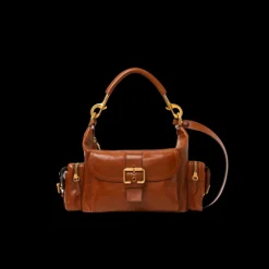 Camera bag porté épaule cuir buffle brillant camel