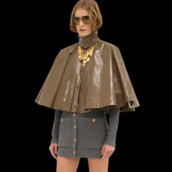 Cape CHLOE courte coton laqué brillant marron kaki