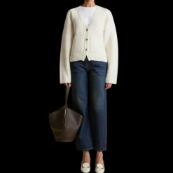 Cardigan à boutons KHAITE Scarlet col en V Cachemire écru