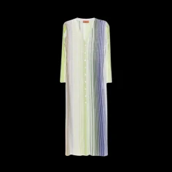 Cardigan bouton long MISSONI Col V viscose lamé rayure vert bleu paillettes