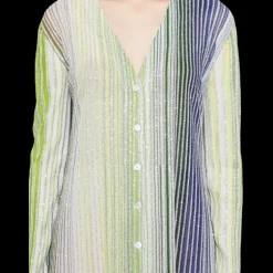 Cardigan bouton long MISSONI Col V viscose lamé rayure vert bleu paillettes