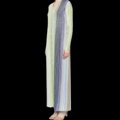 Cardigan bouton long MISSONI Col V viscose lamé rayure vert bleu paillettes