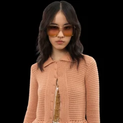 Cardigan CHLOE col polo volants coton crochet orange