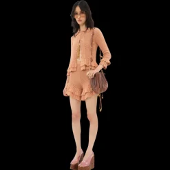 Cardigan CHLOE col polo volants coton crochet orange