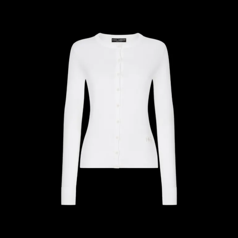 Cardigan DOLCE & GABBANA boutons col rond cachemire soie écru dentelle