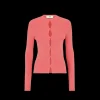 Cardigan FENDI manches longues coton côtelé rose pressions découpe