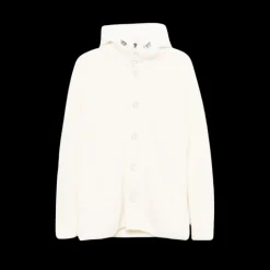 Cardigan HERNO capuche bi matière nylon doudoune laine vierge écrue