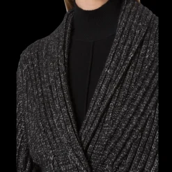 Cardigan long ALBERTA FERRETTI laine coton noir gris ceinture à nouer