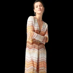 Cardigan long MISSONI ceinture viscose lamé chevrons sequins dentelle orange