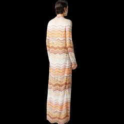 Cardigan long MISSONI ceinture viscose lamé chevrons sequins dentelle orange