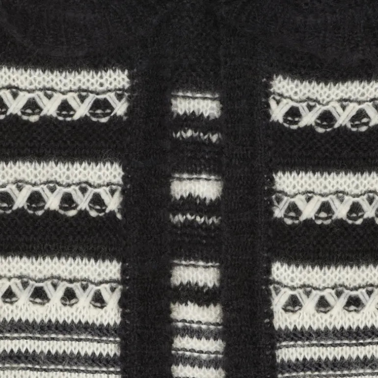 Cardigan long SAINT LAURENT Gilet BAJA capuche Mohair rayures noir blanc