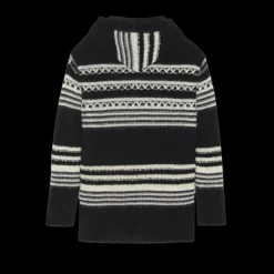 Cardigan long SAINT LAURENT Gilet BAJA capuche Mohair rayures noir blanc