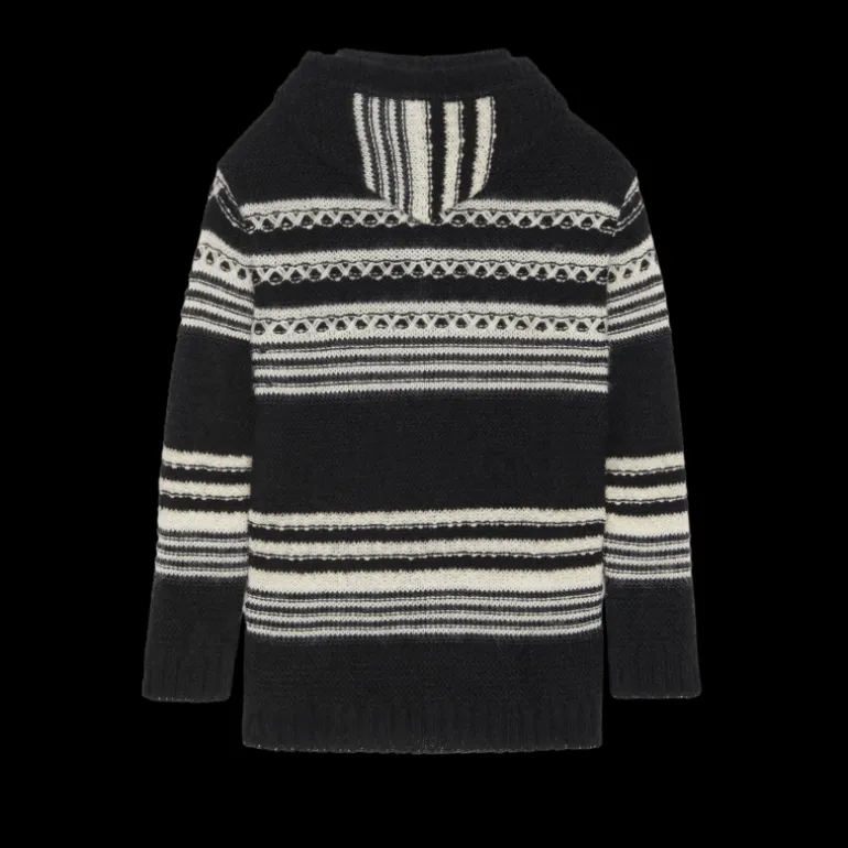 Cardigan long SAINT LAURENT Gilet BAJA capuche Mohair rayures noir blanc
