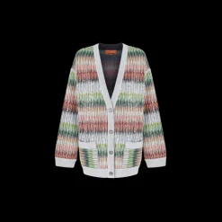 Cardigan oversize MISSONI col V viscose argent zigzag vert orange sequins