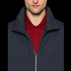 Cardigan sweat-shirt zippé FENDI coton bleu marine motif FF bleu