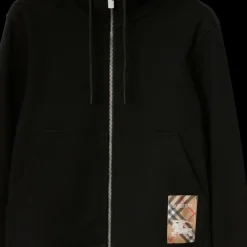 Cardigan zippé à capuche BURBERRY coton noir patch étiquette check beige