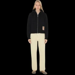 Cardigan zippé à capuche BURBERRY coton noir patch étiquette check beige