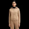 Cardigan zippé à capuche MONCLER en laine et cachemire camel