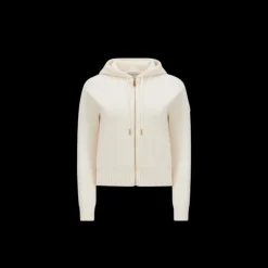 Cardigan zippé à capuche MONCLER en laine et cachemire écru