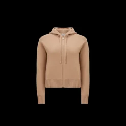 Cardigan zippé à capuche MONCLER en laine et cachemire camel