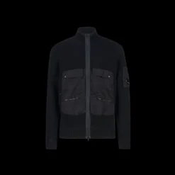 Cardigan zippé CP COMPANY laine agneau noire multipoches nylon