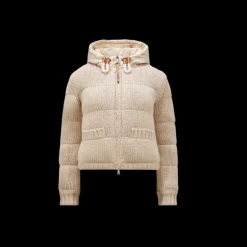 Cardigan zippé MONCLER matelassé à capuche laine beige