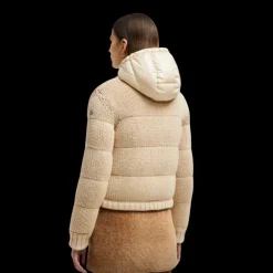 Cardigan zippé MONCLER matelassé à capuche laine beige