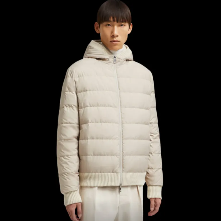 Cardigan zippé réversible MONCLER à capuche laine cachemire beige