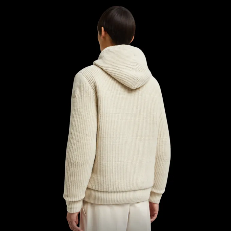 Cardigan zippé réversible MONCLER à capuche laine cachemire beige