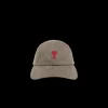 Casquette AMI Paris gabardine de coton peau de pêche gris vert broderie cœur rouge
