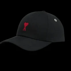 Casquette AMI Paris gabardine de coton peau de pêche noir broderie cœur rouge