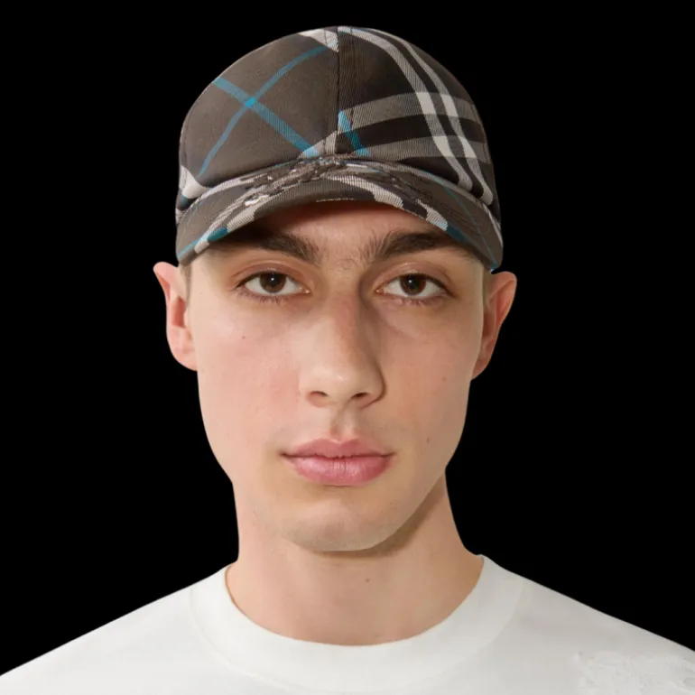 Casquette baseball BURBERRY check noir bleu motif Equestrian Knight