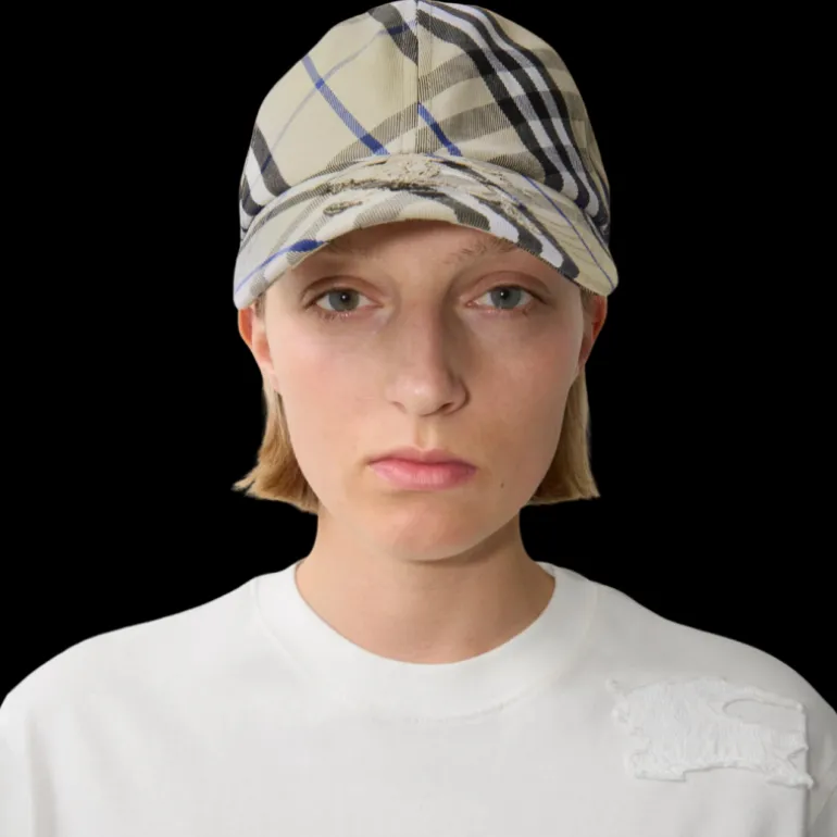 Casquette baseball BURBERRY coton gris carreaux check bleu broderie EDK