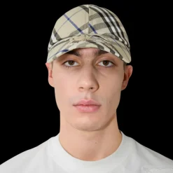 Casquette baseball BURBERRY coton gris carreaux check bleu broderie EDK