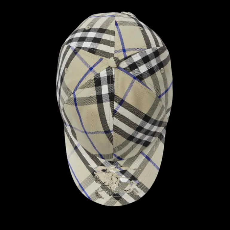 Casquette baseball BURBERRY coton gris carreaux check bleu broderie EDK