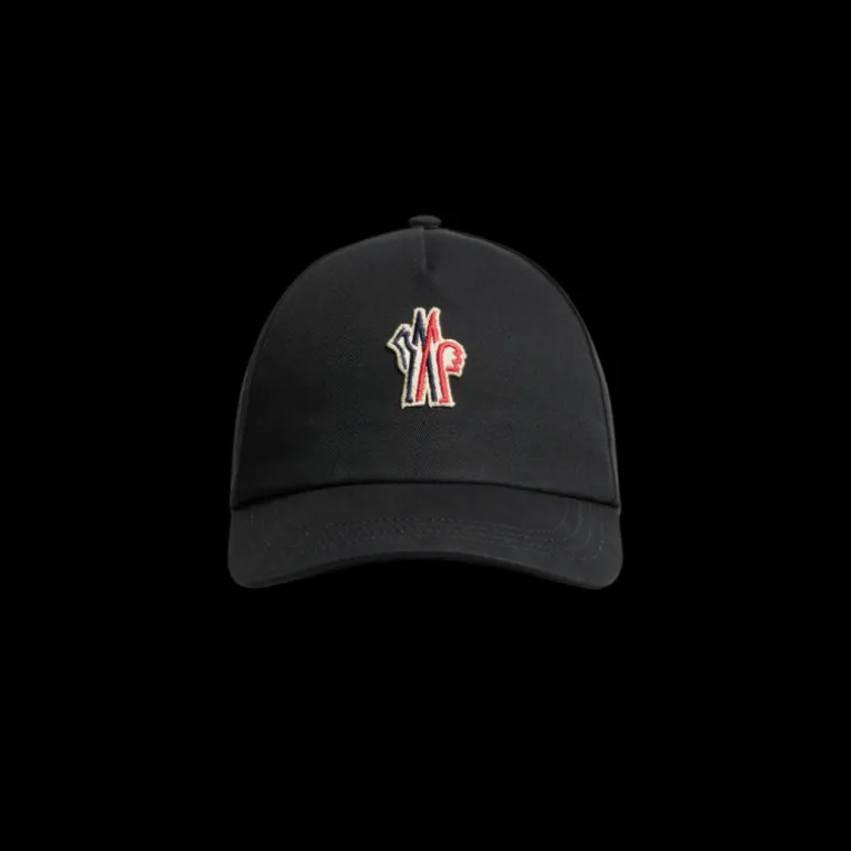 Casquette baseball MONCLER coton noir logo tricolore Grenoble