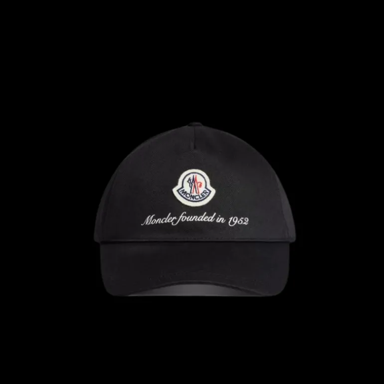 Casquette baseball MONCLER gabardine coton noir logo écriture 1952
