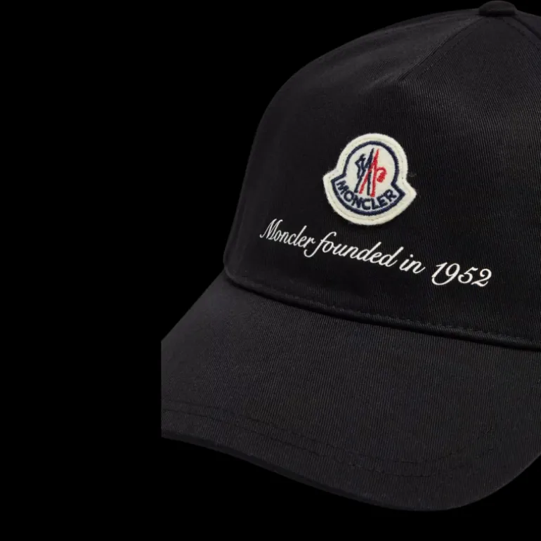 Casquette baseball MONCLER gabardine coton noir logo écriture 1952