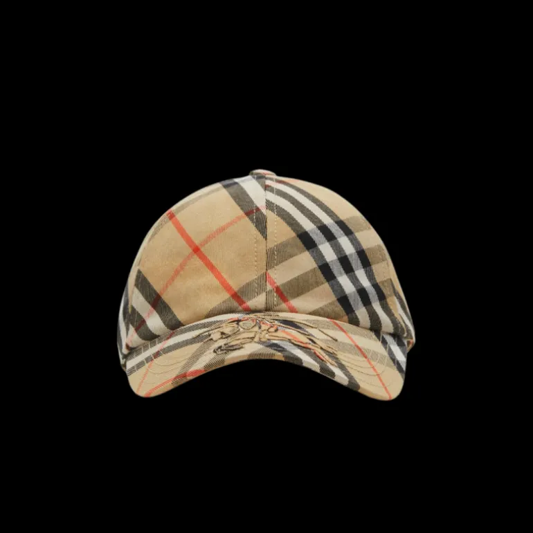 Casquette BURBERRY baseball coton carreaux check beige broderie EDK