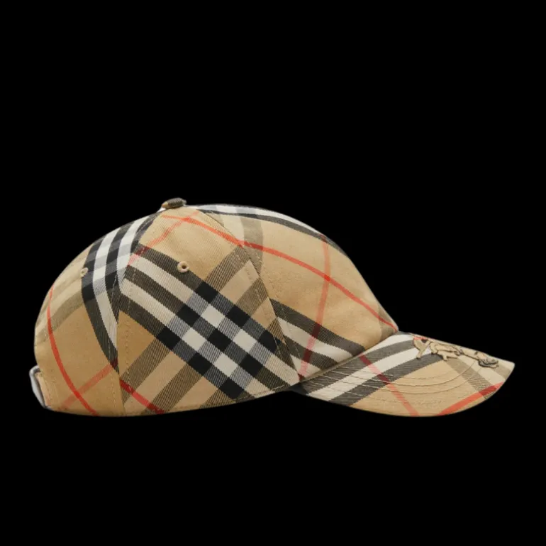 Casquette BURBERRY baseball coton carreaux check beige broderie EDK