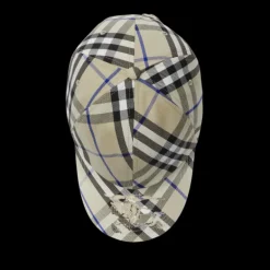 Casquette BURBERRY coton Check carreaux gris bleu Equestrian Knight
