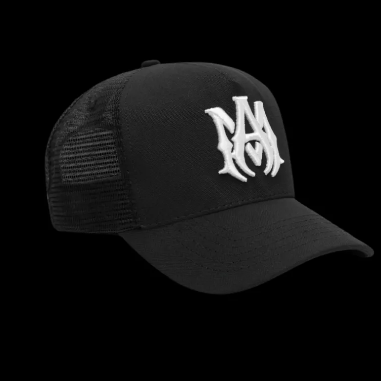 Casquette Camionneur AMIRI coton noir filet logo MA Blanc