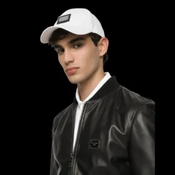 Casquette de baseball DOLCE & GABBANA coton stretch blanc plaque métal logo