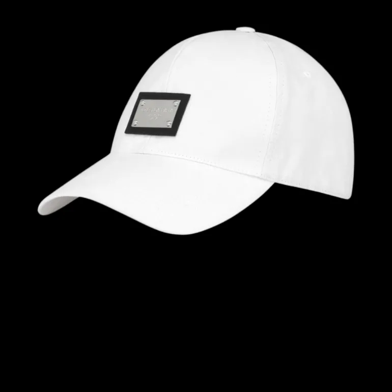 Casquette de baseball DOLCE & GABBANA coton stretch blanc plaque métal logo