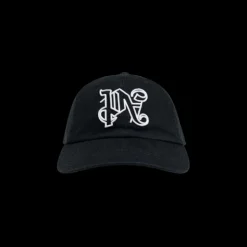 casquette PALM ANGELS coton noir motif monogrammé PA blanc