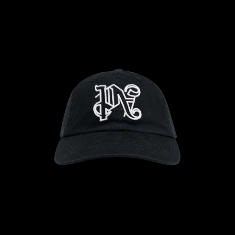casquette PALM ANGELS coton noir motif monogrammé PA blanc